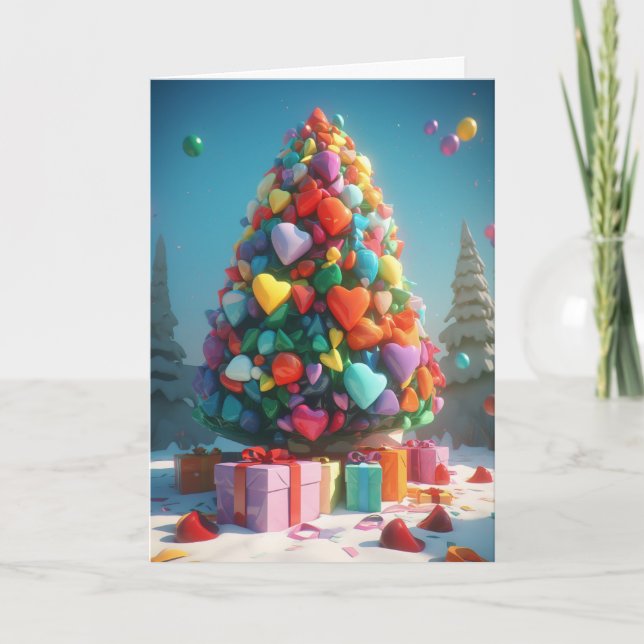 Rainbow Hearts on the Christmas Tree Card Helgkort (Framsida)