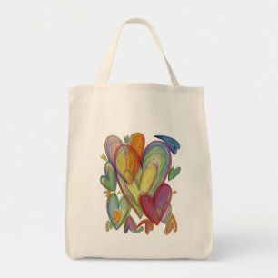 Rainbow Hearts Ord Art Inspirational Tote Bag Tygkasse