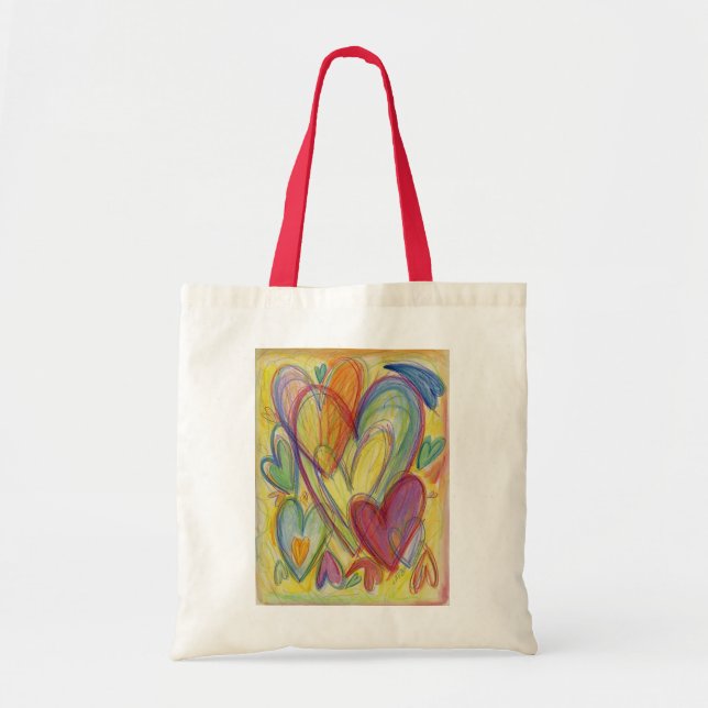 Rainbow Hearts Ord Art Tote bags Tygkasse (Framsidan)