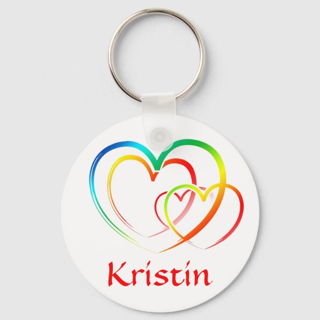 Rainbow Hearts Personlig Namn Keychain Nyckelring (Framsida)
