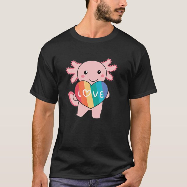 Rainbow Hearts Pride Lgbtq Cute Animals Axolotl T Shirt (Framsida)