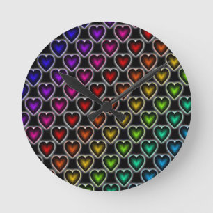 Rainbow Hearts Rund Klocka
