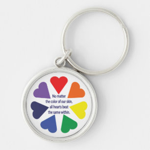 Rainbow Hearts Rund Silverfärgad Nyckelring