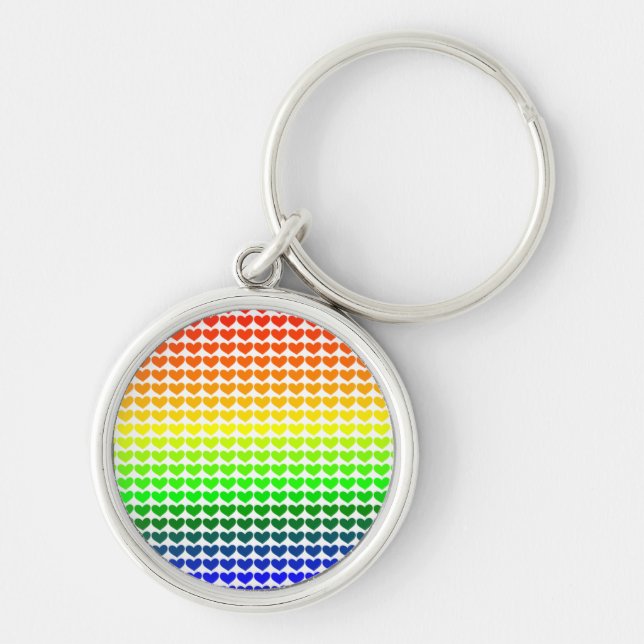 RAINBOW HEARTS RUND SILVERFÄRGAD NYCKELRING (Framsidan)
