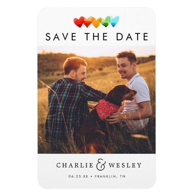 Rainbow Hearts Save the Date with Photo Magnet (Vertikal)