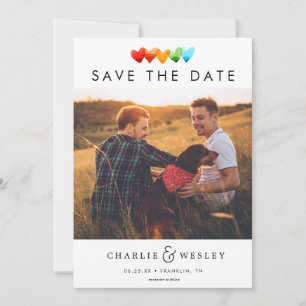 Rainbow Hearts Save the Date with Photo Spara Datumet