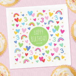 Rainbow Hearts tredje födelsedag Party Namn Grönt Pappersservett
