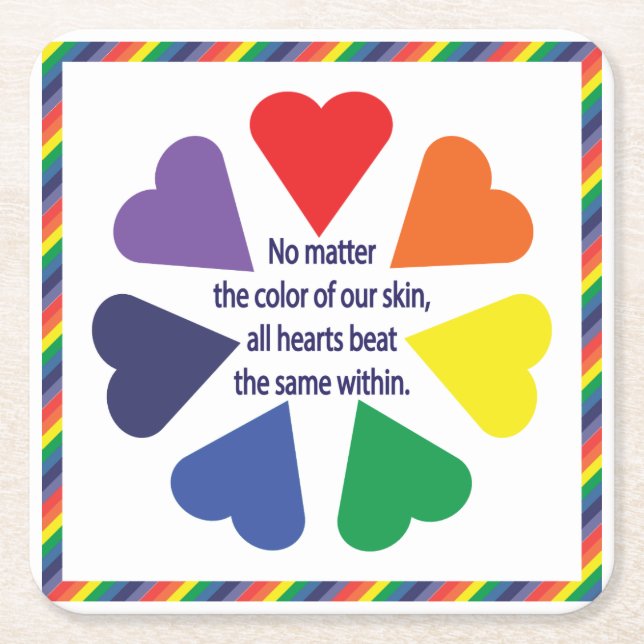 Rainbow Hearts Underlägg Papper Kvadrat (Framsidan)