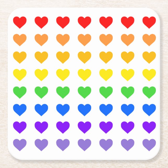 Rainbow Hearts Underlägg Papper Kvadrat (Framsidan)