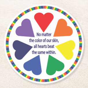 Rainbow Hearts Underlägg Papper Rund