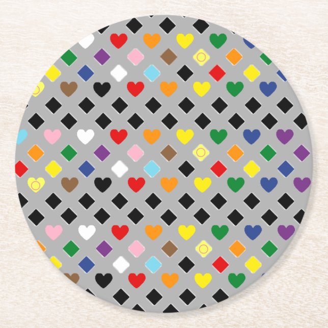 Rainbow Hearts Underlägg Papper Rund (Framsidan)
