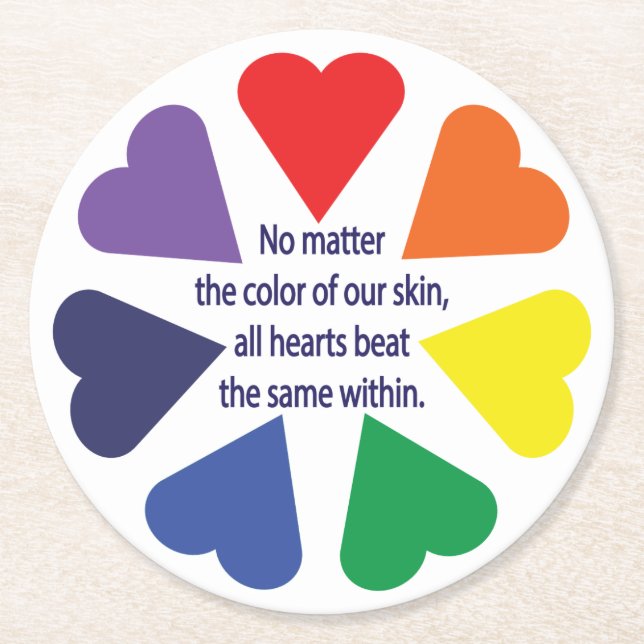Rainbow Hearts Underlägg Papper Rund (Framsidan)