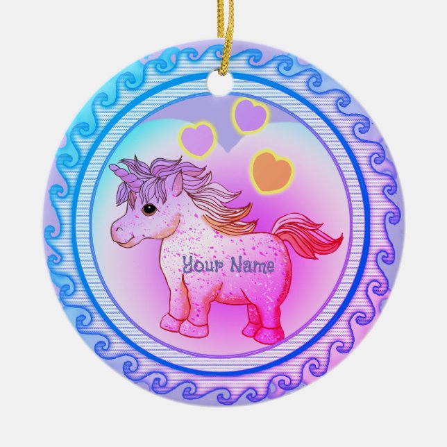 Rainbow Hearts Unicorn Julgransprydnad Keramik (Framsidan)