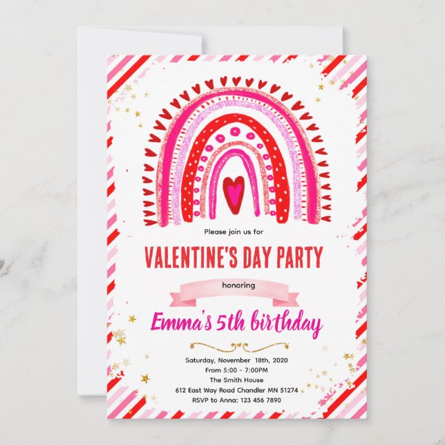 Rainbow Hearts Valentine party invitation Inbjudningar (Framsida)