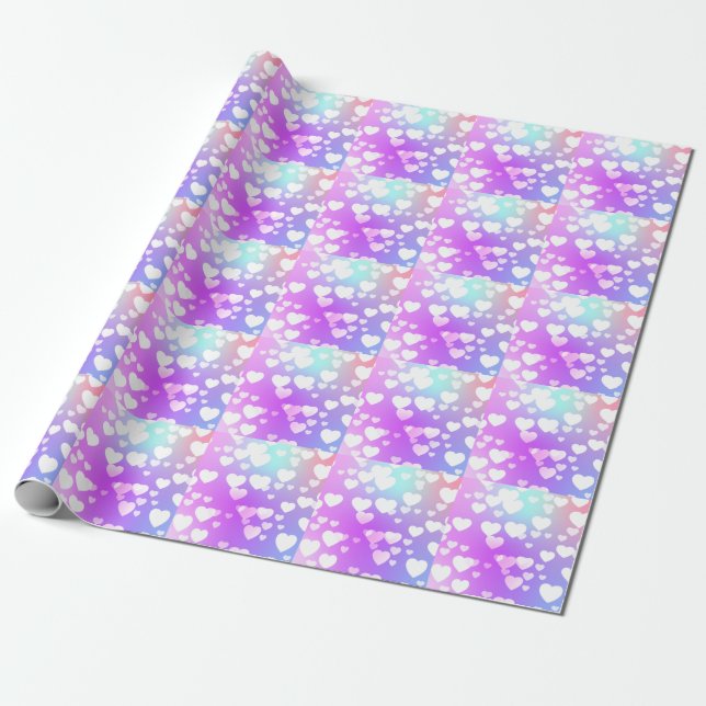 Rainbow Hearts Wrapping Papper Presentpapper (Utrullad)