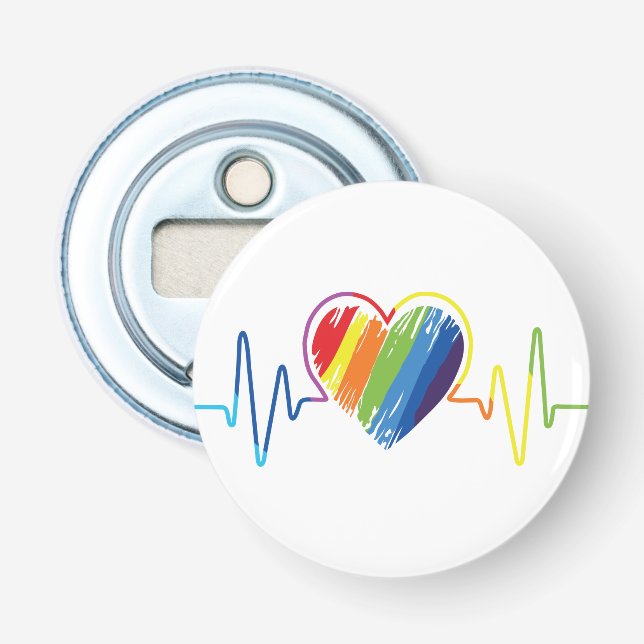 Rainbow Heartslag | Abstrakt Scribble Heart LGBQ Flasköppnare (Framsidan)