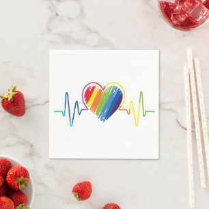 Rainbow Heartslag Abstrakt Scribble Heart Pappersservett