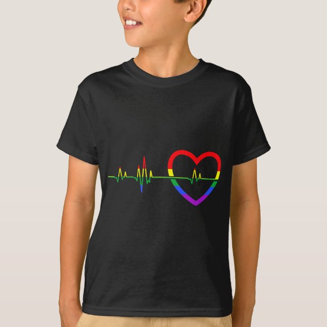Rainbow Heartslag LGBTQ T Shirt (Framsida)