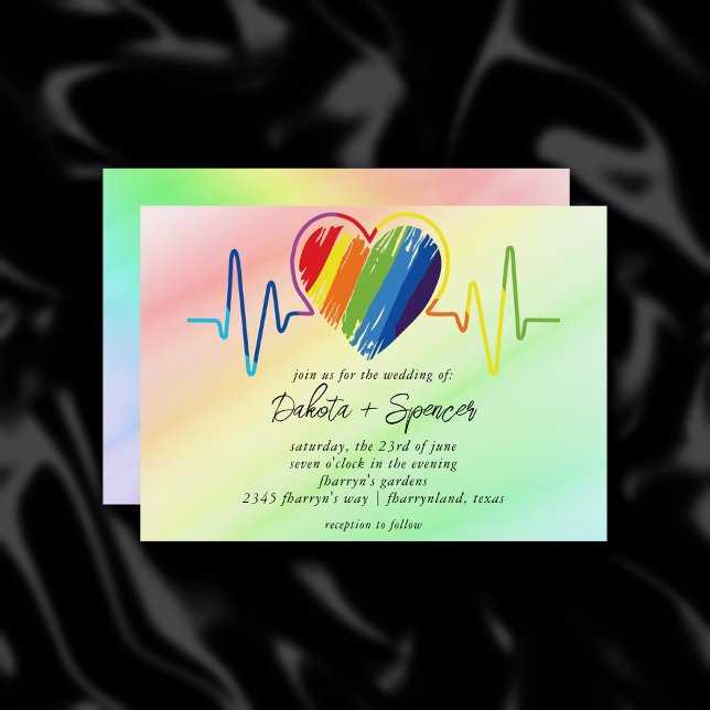 Rainbow Heartslag | Måla skripthjärta Bröllop Inbjudningar (Skapare uppladdad)