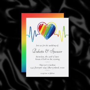 Rainbow Heartslag   Scribble Heart Bröllop Inbjudningar