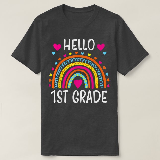 Rainbow Hej 1:a Klass Back to school Lärare Stu T Shirt (Design framsida)
