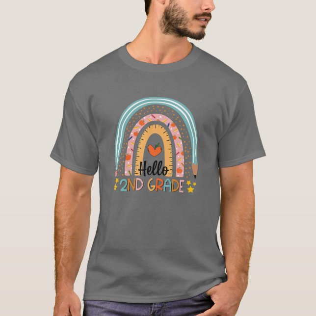 Rainbow Hej 2Nd Klass Lärare T Shirt (Framsida)