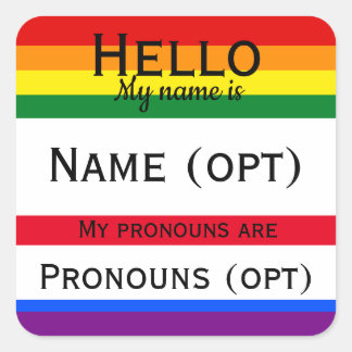 Rainbow Hej Pronouns Fyrkantigt Klistermärke