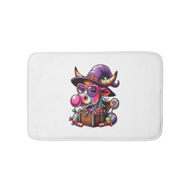 Rainbow Highland Cow Halloween Badrumsmatta (Framsidan)