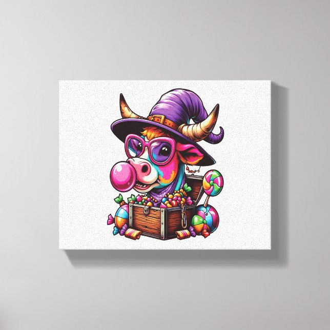 Rainbow Highland Cow Halloween Canvastryck (Framsida)