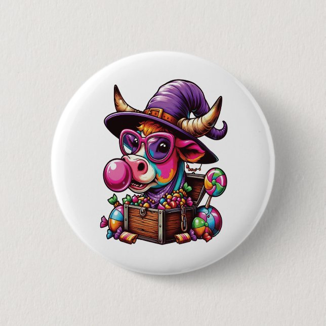 Rainbow Highland Cow Halloween Knapp (Framsida)