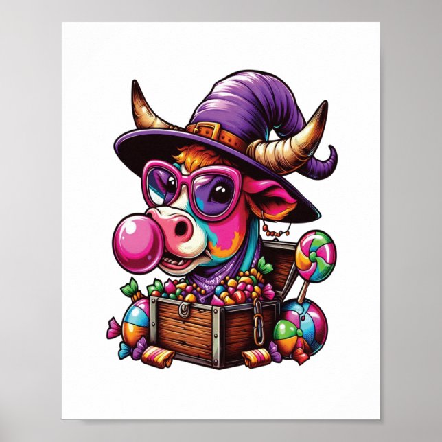 Rainbow Highland Cow Halloween Poster (Framsidan)