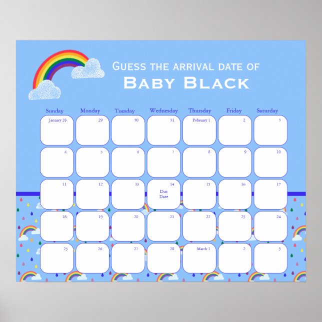 Rainbow Himlar Baby Shower gissar förfallodatum Poster (Framsidan)