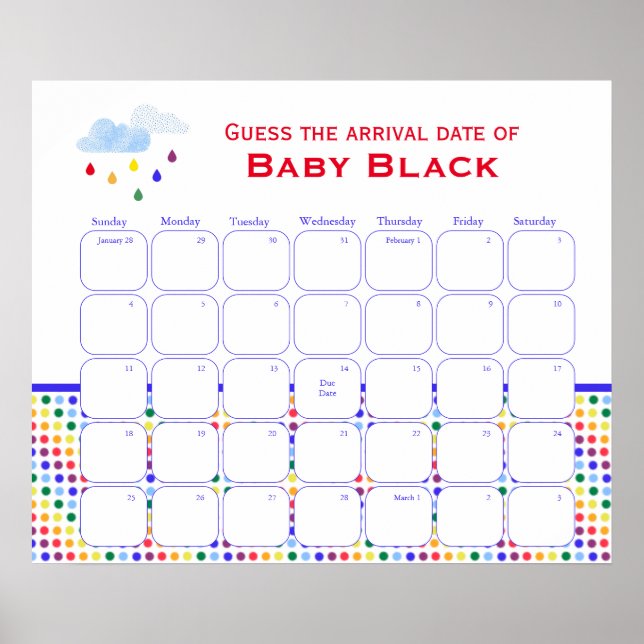 Rainbow Himlar Baby Shower gissar förfallodatumet  Poster (Framsidan)