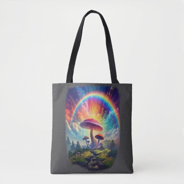 Rainbow Himmel Mushroom Tote Bag Tygkasse (Framsida)