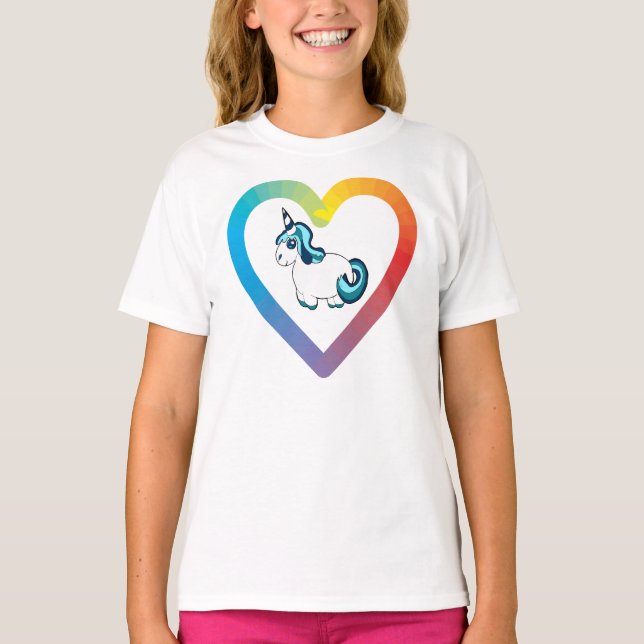 Rainbow hjärtunicorn t shirt (Framsida)