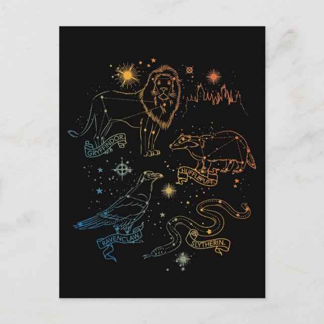 Rainbow HOGWARTS™ Houses Constellations Helg Vykort (Framsida)