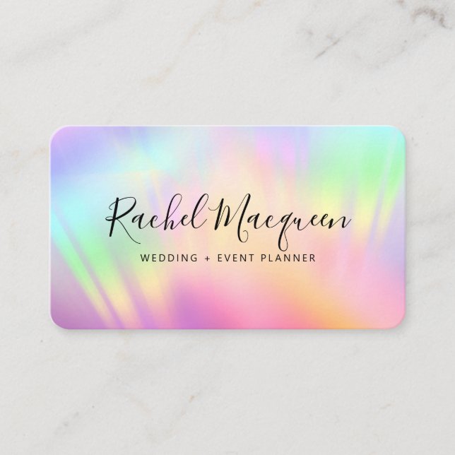 Rainbow Holografik Iridescent Unicorn-skript Visitkort (Framsida)