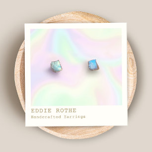 Rainbow Hologram Stud Earring Visning Fyrkantigt Visitkort