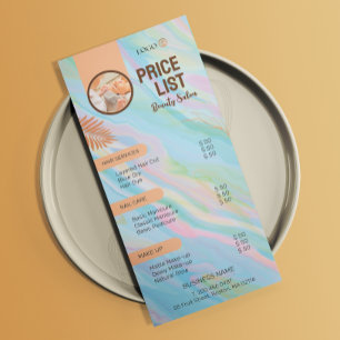 Rainbow HoloGrapeics Aesthetician Pris List Menu Reklamkort