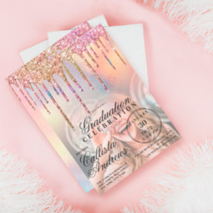 Rainbow HoloGraph Glitter Drives Photo Studenten Inbjudningar