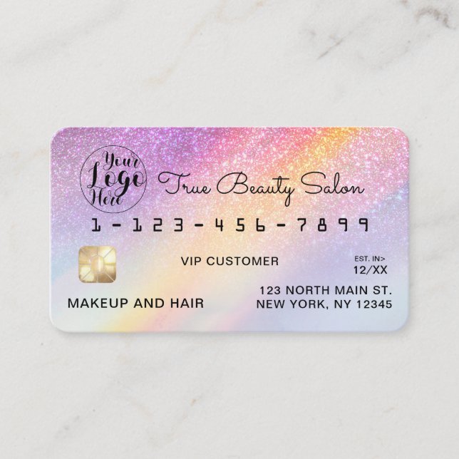 Rainbow HoloGraph Glitter Ombre Logotyp Kredit Visitkort (Framsida)