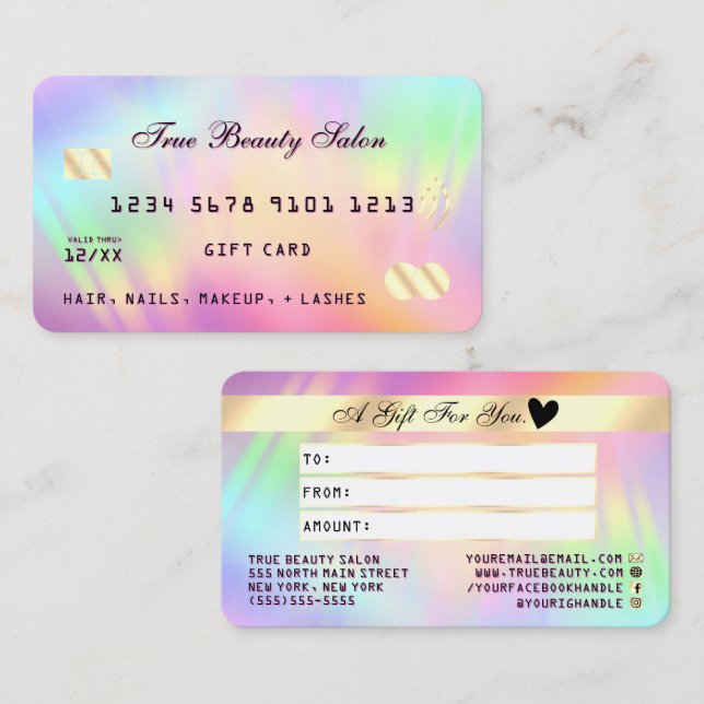 Rainbow HoloGraph Iridescent Unicorn Gift Card Visitkort (Fram/baksida)