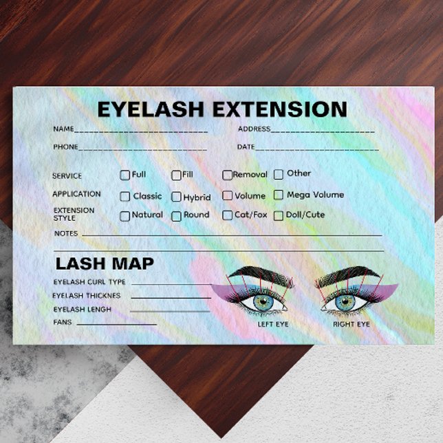 Rainbow HoloGraph Lash Record Extension Karta Visitkort (Rainbow Holographic Lash Record Extension Map)