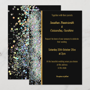 RAINBOW HOLOGRAPHIC SPOT BLACK GULD BRÖLLOP INBJUDNINGAR