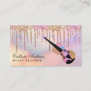 Rainbow HoloGraps Glitter Drips Music Teacher Visitkort