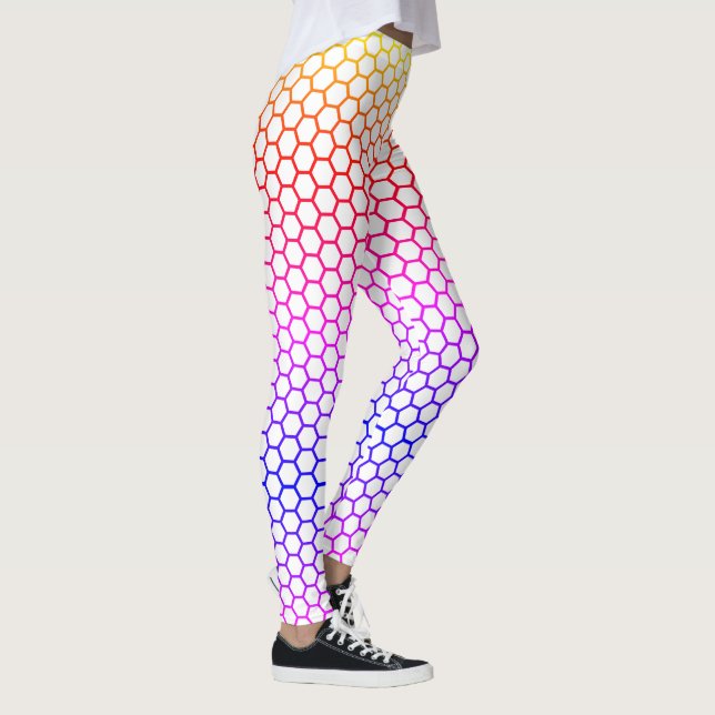 Rainbow Honeycomb Grid Mönster Leggings (Höger)