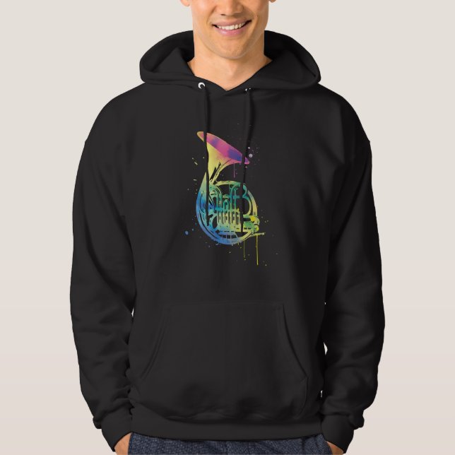Rainbow Horn Design för Fransk Horn Players Hoodie (Framsida)
