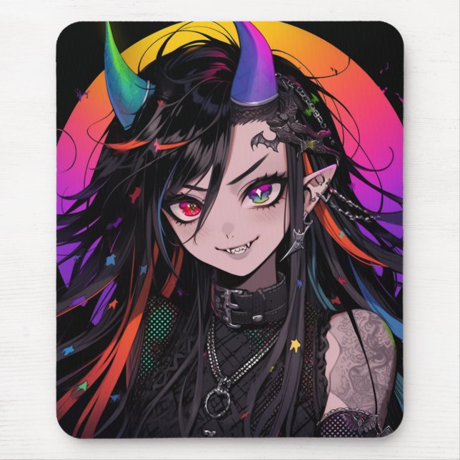 Rainbow Horned Goth Punk Anime Girl Musmatta (Framsidan)