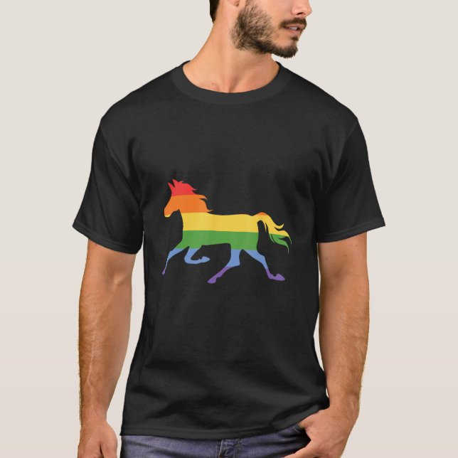 Rainbow horse Gay Pride LGBTQ Streetwear Rainbow H T Shirt (Framsida)