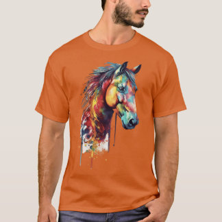 Rainbow Horse Head Watercolor T Shirt